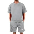 thumbnail image 1 of Tiweut Men's Short Sets Summer Loose Fit Short Sleeve Crew Neck Tees and Shorts Two Piece Sports Set Suit for Man Grey,4XL, 1 of 4