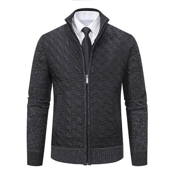 Tiweut Men's Sweaters Jackets Sweater Stand Collar Long Sleeve Winter Fashion Business Man Tops Black,L