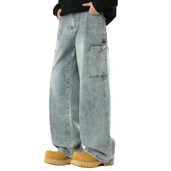 Tiweut Mens Baggy Jeans Y2k Hop Wide Leg Denim Pants Casual Loose Trousers Streetwear,Light Blue