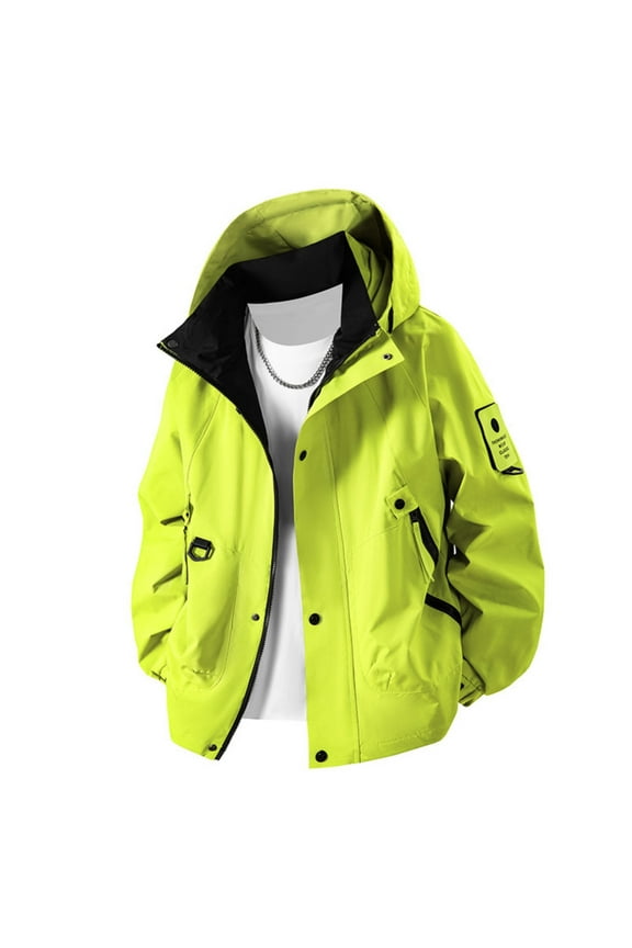 Mens Casual Outdoor Jackets Windproof Hiking Unisex Lightweight Sports Coat Trekking Camping Travel Regular Outerwear Green,L