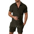 thumbnail image 1 of Tiweut Mens Casual Outfit Sets Male Two Piece Loose Fit Clothing Zipper Lapel Short Sleeve Blouse Drawstring Pocket Shorts Man's Clothes Suit,Z2 Army Green,3XL, 1 of 5