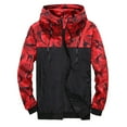 thumbnail image 1 of Tiweut Mens' Jackets Mens Camo Print Patchwork Hooded Drawstring Long Sleeve Zipper Coat with Pocket Tops Red,2XL, 1 of 1