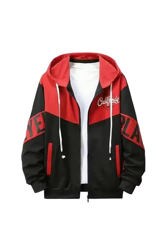 Mens' Jackets Mens Loose Fit Streetwear Oversized Outdoor Sports Style Long Sleeved Coat Tops Red,M