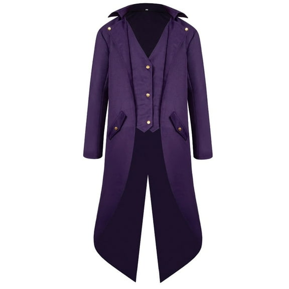 Tiweut Mens Jackets Mens Tailcoat Gothic Frock Coat Praty Outwear Party Wear Regular Blouses Purple,L