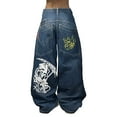 thumbnail image 1 of Tiweut Mens Jeans Mens Hop Baggy Skeleton Graphic Denim Pants Long Wide Leg High Waist Gothic Oversized Trousers Blue,L, 1 of 9