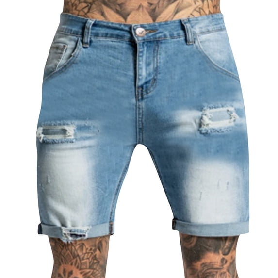 Tiweut Mens Jeans Mens Tight Denim Shorts High Waist Zipper Hole Comfy Relaxed Fit Short Pants Light blue,2XL