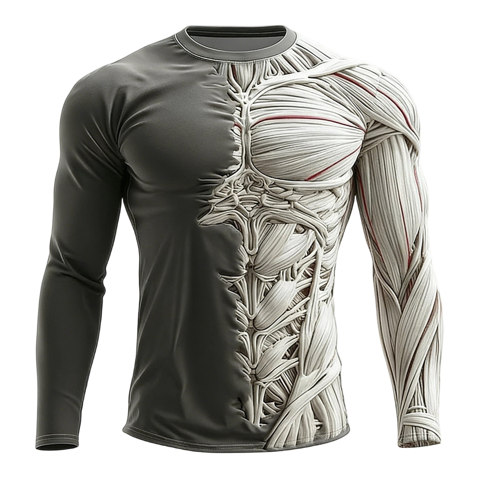 Tiweut Mens Muscle Compression T Shirt Long Sleeve Rib Cage 3D Print ...