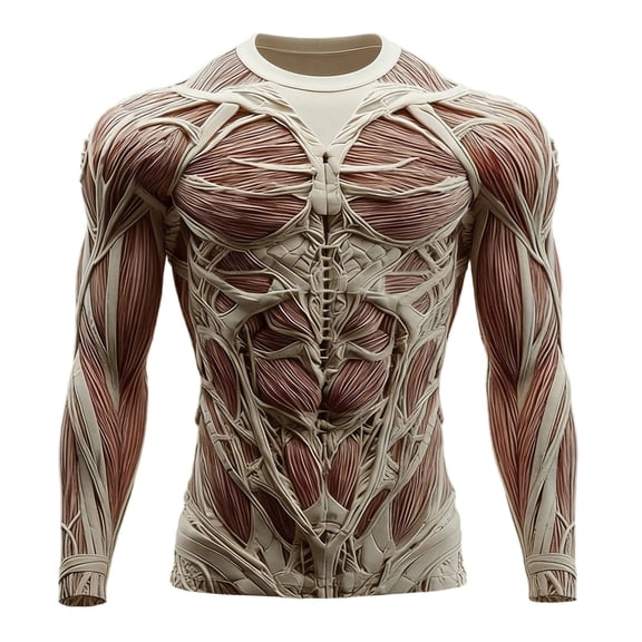 Tiweut Mens Muscle Compression T Shirt Long Sleeve Rib Cage 3D Print Trendy Tshirt Party Tops,Red,3XL