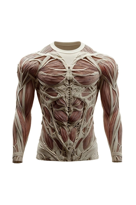 Mens Muscle Compression T Shirt Long Sleeve Rib Cage 3D Print Trendy Tshirt Party Tops,Red,M