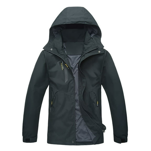 Tiweut Mens Outdoor Jackets Fall Sports Style Zipper Windproof Waterproof Solid Colour Long Sleeved Hooded Clothing Black,5XL