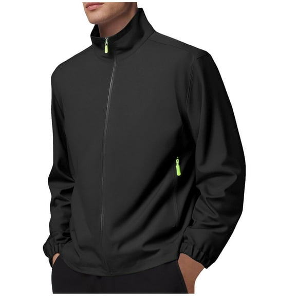 Tiweut Mens Outdoor Jackets Lightweight Windproof Stand Collar Zipper Outerwear Coat Daily Wear Activities Man Outerwear Black,L