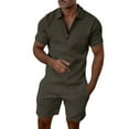 thumbnail image 1 of Tiweut Mens Outfits Sets Male Two Piece Loose Fit Zipper Lapel Short Sleeve Blouse Drawstring Pocket Shorts Man's Clothes Suit Dark Gray,XL, 1 of 6