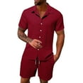 thumbnail image 1 of Tiweut Mens Outfits Sets Summer Sports Comfortable Short Sleeve Lapel Button Down Shirts Shorts Two Piece Suit for Man Brick Red,L, 1 of 9