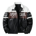 thumbnail image 1 of Tiweut Mens PU Leather Jackets Mens Racing Motor Graphic Long Sleeve Letter Print Zipper Oversized Unisex Streetwear Regular Blouses Coffee,L, 1 of 6