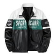 thumbnail image 1 of Tiweut Mens PU Leather Jackets Mens Racing Motor Graphic Long Sleeve Letter Print Zipper Oversized Unisex Streetwear Regular Blouses Dark Green,2XL, 1 of 7