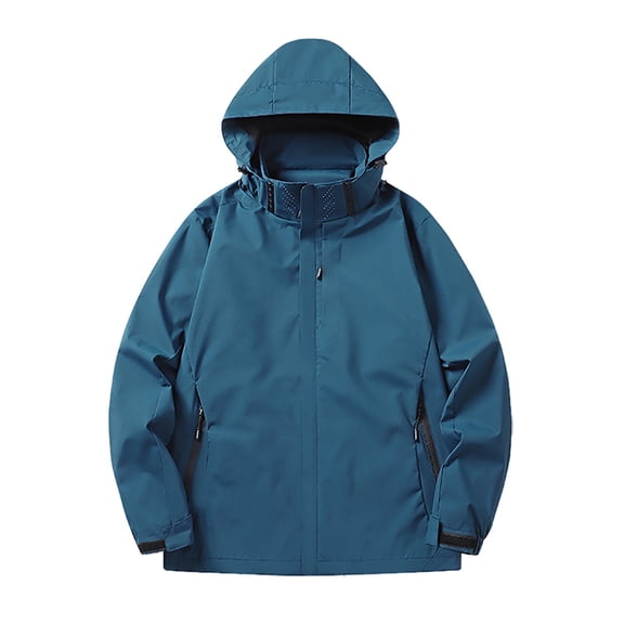 Tiweut Mens Rain Jackets Mens Solid Color Windproof Long Sleeve Hooded Outdoor Hiking Suit Breathable Loose Fit Sports Coat Regular Blouses Blue,3XL
