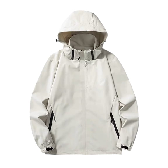 Tiweut Mens Rain Jackets Mens Solid Color Windproof Long Sleeve Hooded Outdoor Hiking Suit Breathable Loose Fit Sports Coat Regular Blouses White,2XL