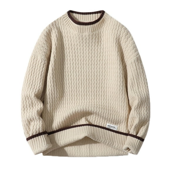 Tiweut Mens Sweaters Male Fall and Winter Sweater Solid Color Long Sleeve Round Neck Velvet Warm Relaxed Fit Blouses Khaki,3XL