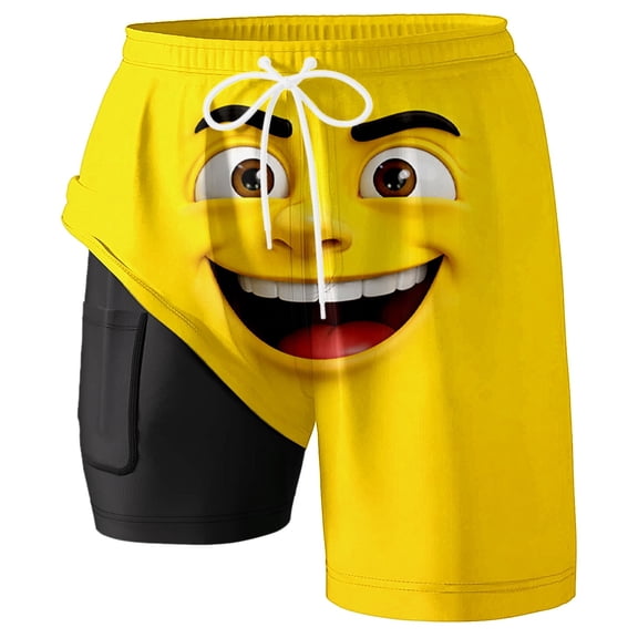 Tiweut Mens Swim Trunks Board Shorts Funny Cartoon Face Print Swimming Trunks Quick Dry Beach Short Pant Casual Summer,Yellow