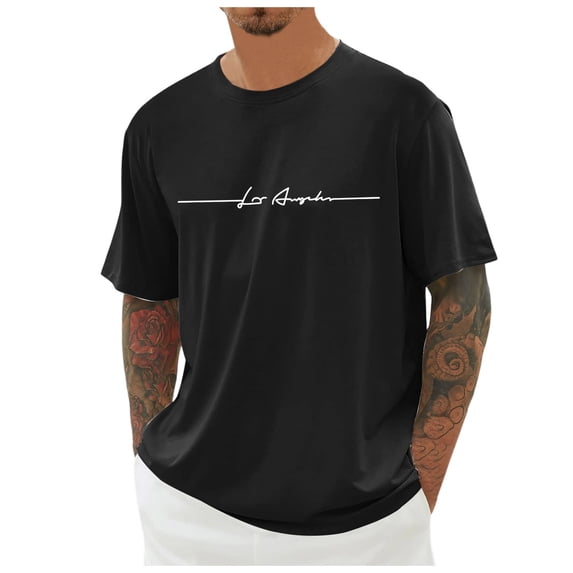 Tiweut Mens T-Shirts Oversized Summer Crew Neck Short Sleeve Letter Print Basic Tops