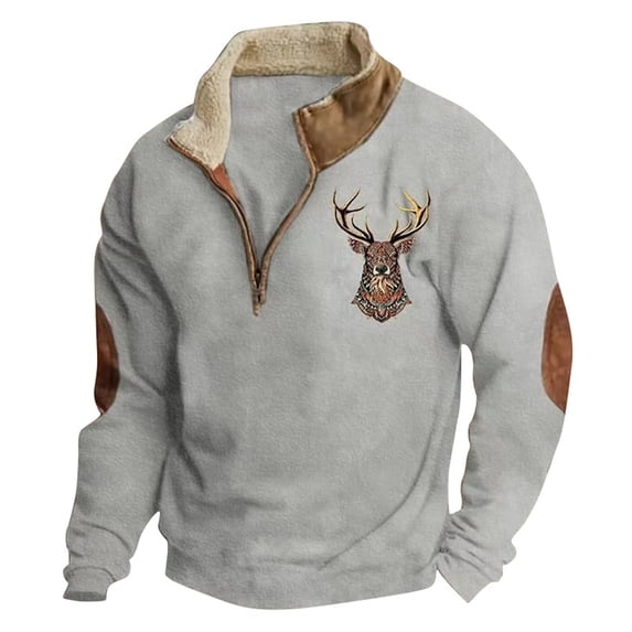 Tiweut Mens Vintage Western Country Graphic Sweatshirts Aztec Fleece Casual Long Sleeve 1/4 Zip Pullover Loose Tops Mens Blouses,Grey,L