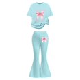thumbnail image 1 of Tiweut Oufits Girls Short Sleeve Bow Print T Shirt and Flared Pants Suit,11-12 Y, 1 of 5