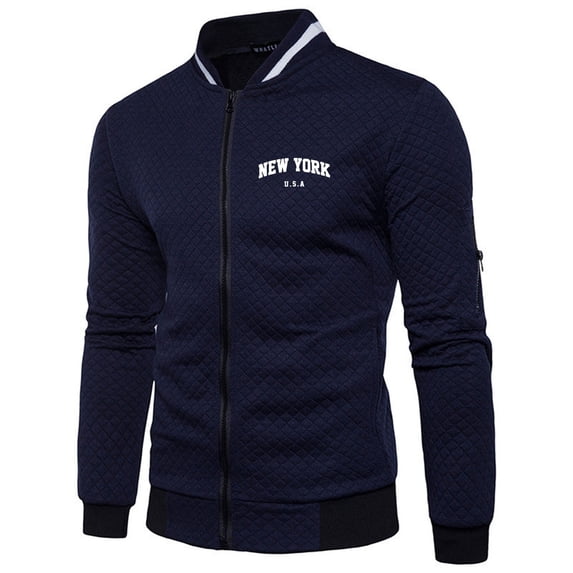 Tiweut Outdoor Jackets for Men Lightweight Stylish Printed Jacket Zipper Slim Fit Activities Clothing Navy,2XL