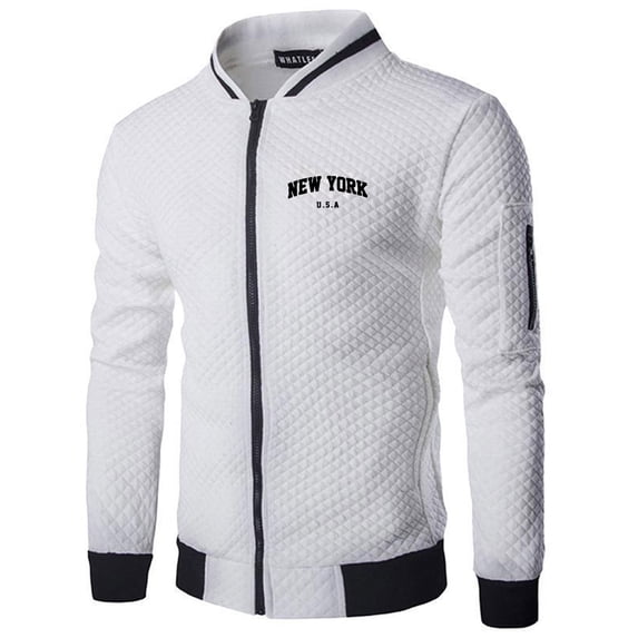 Tiweut Outdoor Jackets for Men Lightweight Stylish Printed Jacket Zipper Slim Fit Activities Clothing White,L