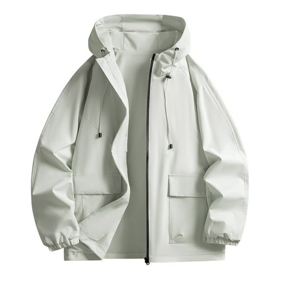 Tiweut Outdoor Jackets for Men Sports Windproof Couples Long Sleeve Hooded Zipper Hiking Activities Stylish Design Clothing White,3XL