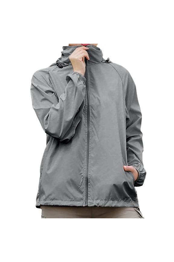 Outdoor Jackets for Women Lightweight Summer Long Sleeve Hooded Zip Up Outerwear Cycling Running Hiking Sports Windbreaker Clothing Grey,L