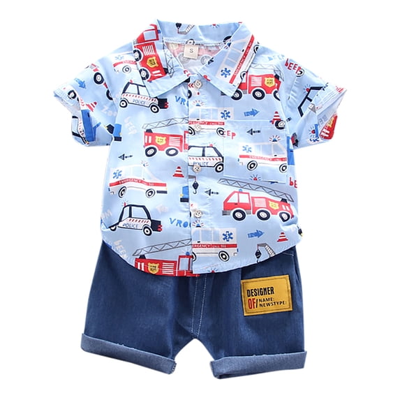 Tiweut Outfit for Boys Cartoon Print Tops and Shorts Baby Summer Kids Clothes Suit,L