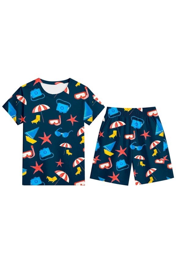 Outfits for Boys Cartoon Print Short Sleeve Crewneck Tops and Shorts Comfortable Stylish Toddler Kids Relaxed Fit Boy's Clothes Suits 7-8 Y