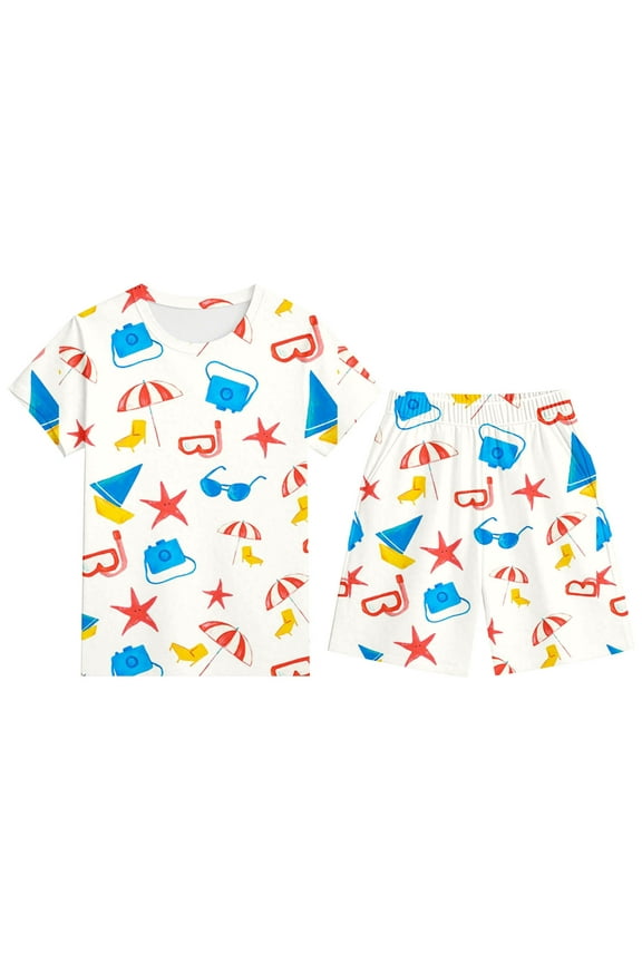 Outfits for Boys Cartoon Print Short Sleeve Crewneck Tops and Shorts Comfortable Stylish Toddler Kids Relaxed Fit Boy's Clothes Suits 8-9 Y