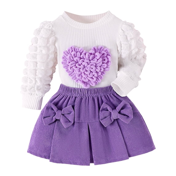 Tiweut Outfits for Girls Heart Blouse and Bow Skirt 2 Piece Set Sportswear Suit