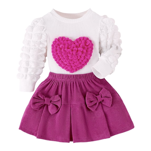 Tiweut Outfits for Girls Heart Blouse and Bow Skirt 2 Piece Set Sportswear Suit