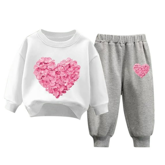 Tiweut Outfits for Kids Valentine's Day Sweatshirt and Sweatpant Set Heart Printed Suit Set