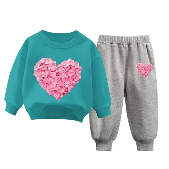 Tiweut Outfits for Kids Valentine's Day Sweatshirt and Sweatpant Set Heart Printed Suit Set