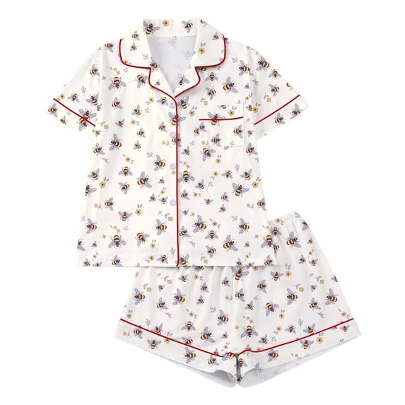 Tiweut Pajamas for Women Short Sleeve Floral Print Lapel Short Sleeve Shirts and Shorts Sleepwear Clothes