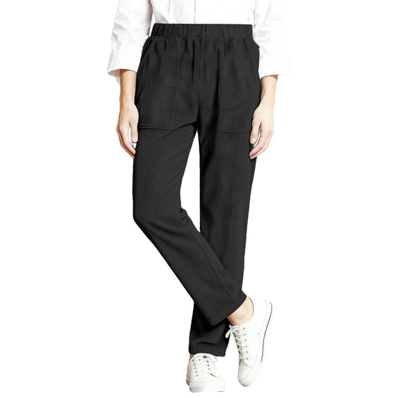 Tiweut Pants for Women Corduroy Long Straight Leg Elastic Waist with Pockets Trousers