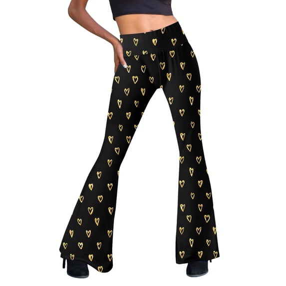 Tiweut Pants for Women Flare Leg High Waist Long Floral Print Slim Casual Trousers