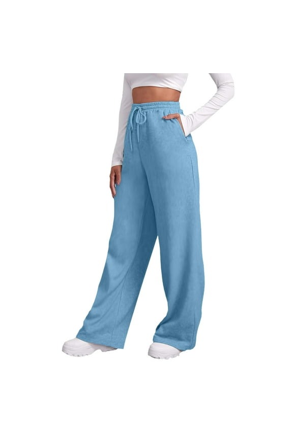 Pants for Women Lined Wide Straight Wide Leg Bottom Workout High Waisted Yoga with Pockets Trousers