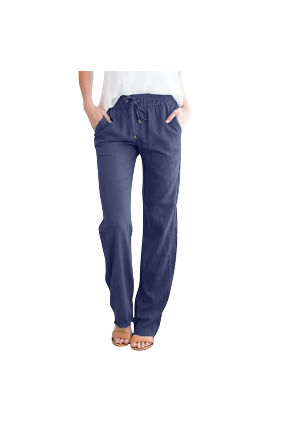 Pants for Women Wide Leg High Waisted Tie Knot Loose Straight Solid Color with Pockets Casual Trousers