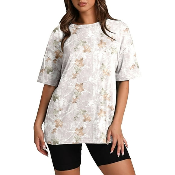 Plus Size Camo T Shirts for Women Blouses Short Sleeve Crewneck T-Shirt Casual Loose Y5k Graphic Tee Tops,ZA1 Beige,S