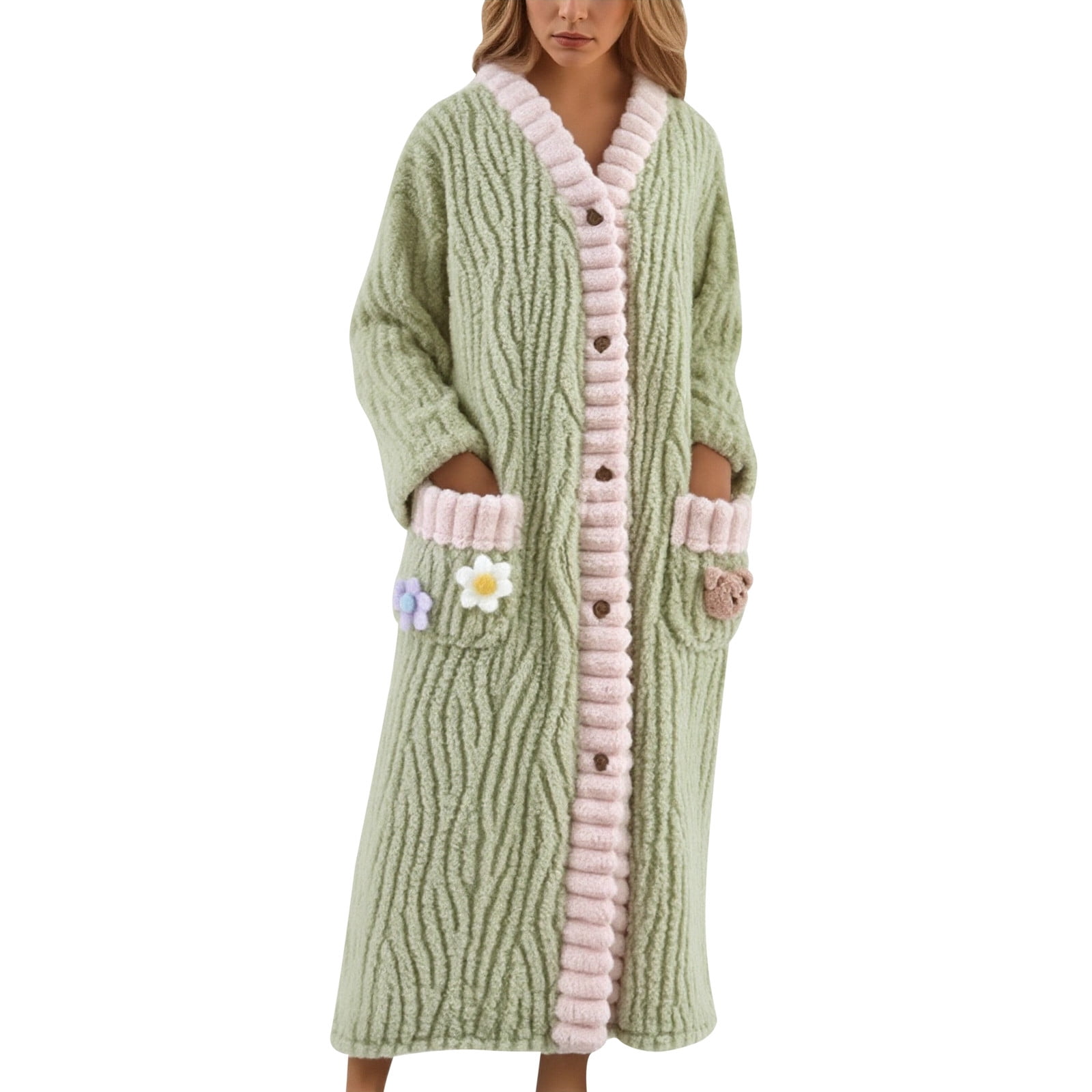Tiweut Plush Robe for Women Long Length Fleece Cozy Button Up Hooded ...