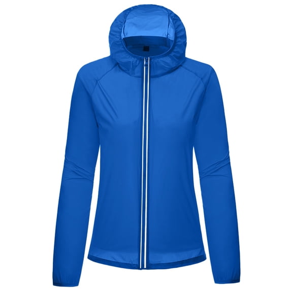 Tiweut Rain Jackets for Womens Unisex Thin Outdoor Long Sleeve Hooded Windproof Rainproof Windbreaker Solid Color Skin Coat Tops Blue,L