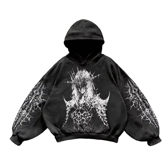 Tiweut Retro Mens Hoodies Oversized Hop Pullover Y2k Graphic Print Sweatshirt,Black