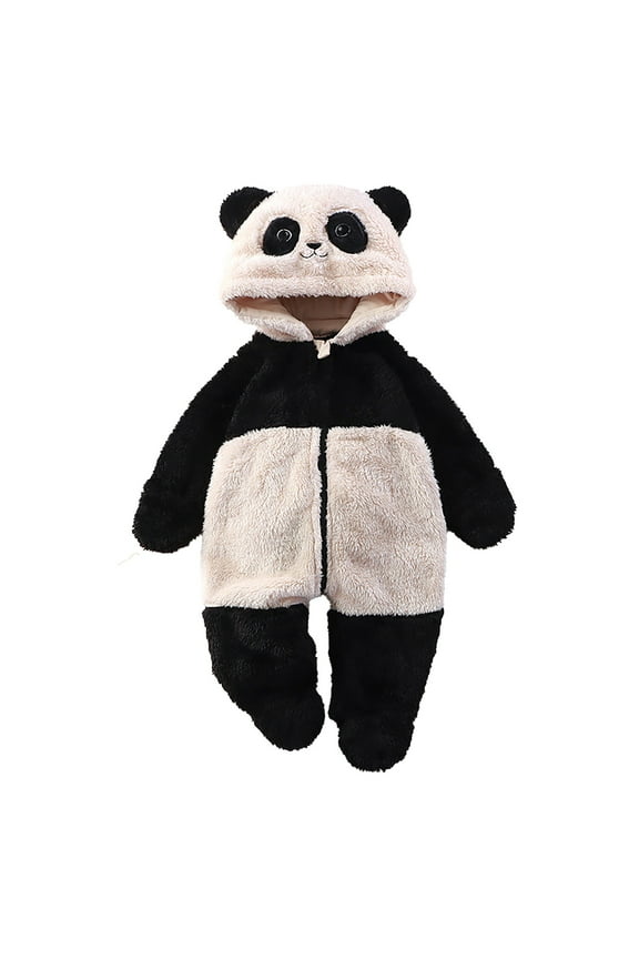 Rompers for Boys Newborn Baby Long Sleeve Hooded Panda Outfit Suit Fold Over Mittens Footies Girls Winter Snowsuit Fleece Clothes Jumpsuits for Boy 0-3 M