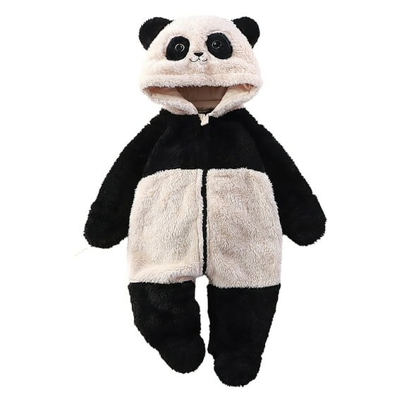 Tiweut Rompers for Boys Newborn Baby Long Sleeve Hooded Panda Outfit Suit Fold Over Mittens Footies Girls Winter Snowsuit Fleece Clothes Jumpsuits for Boy 0-3 M