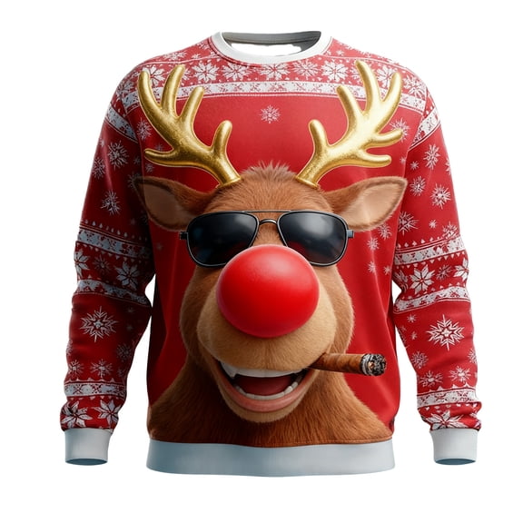 Tiweut Santa Christmas Sweaters for Men 2025 Funny Christmas Sweatshirts Crewneck 3D Printed Xmas Holiday Pullover Shirts for Couple,Watermelon Red1,5XL