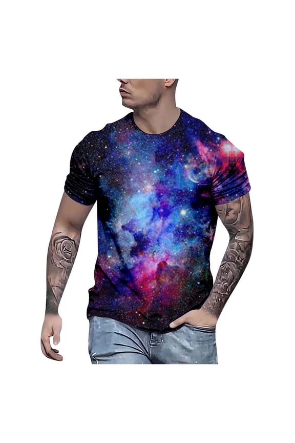 Short Sleeve T Shirt for Men 3D Digital Print Starry Sky Crew Neck Tops